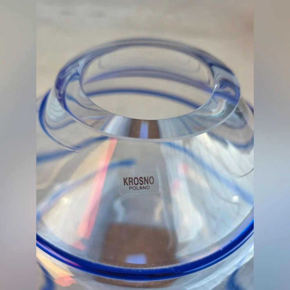 Krosno Poland for Crate & Barrel Santorini Cobalt Blue Glass Vase, 9.5”